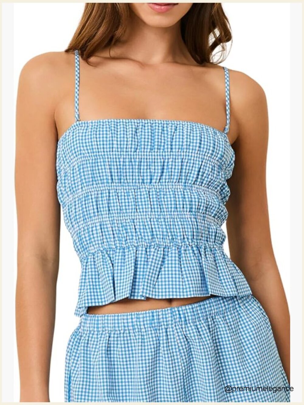 Gingham Plaid Ruffle Hem Crop Cami Top Strapless Tube Top